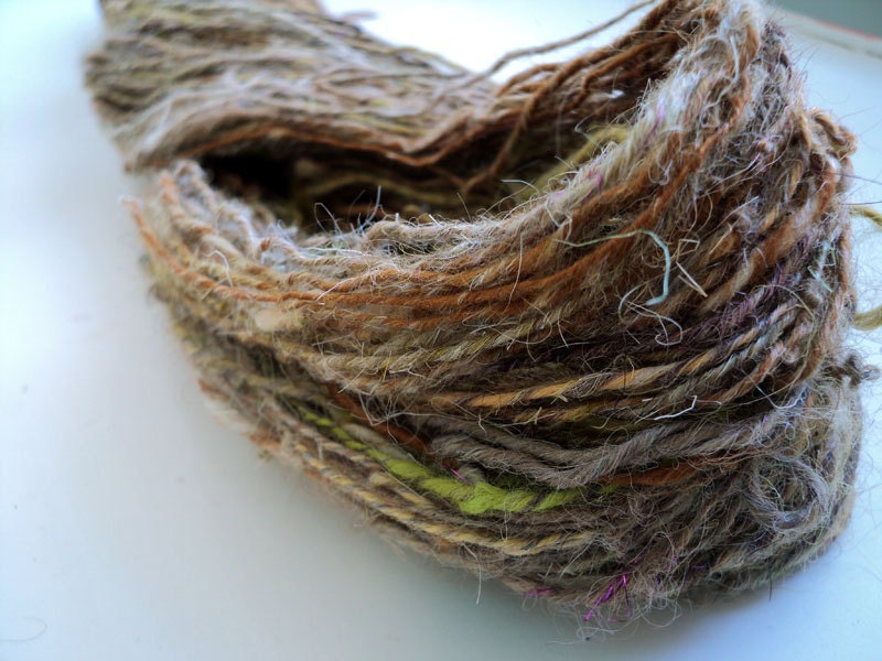 periodic table of the elements: sulphur ) sport weight art yarn in yellow, brown, topaz, sparkle ( handspun & hand dyed mixed fiber singles