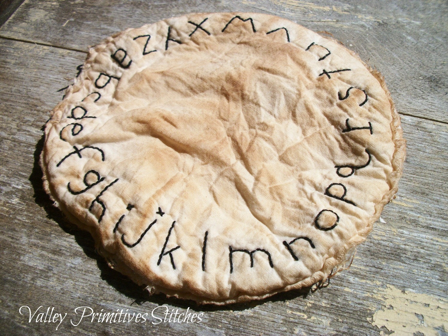 Hand Stitched Alphabet  Candle Mat, Primitive, School, Teachers