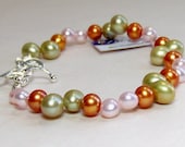 Pink, green and orange double pearl bracelet