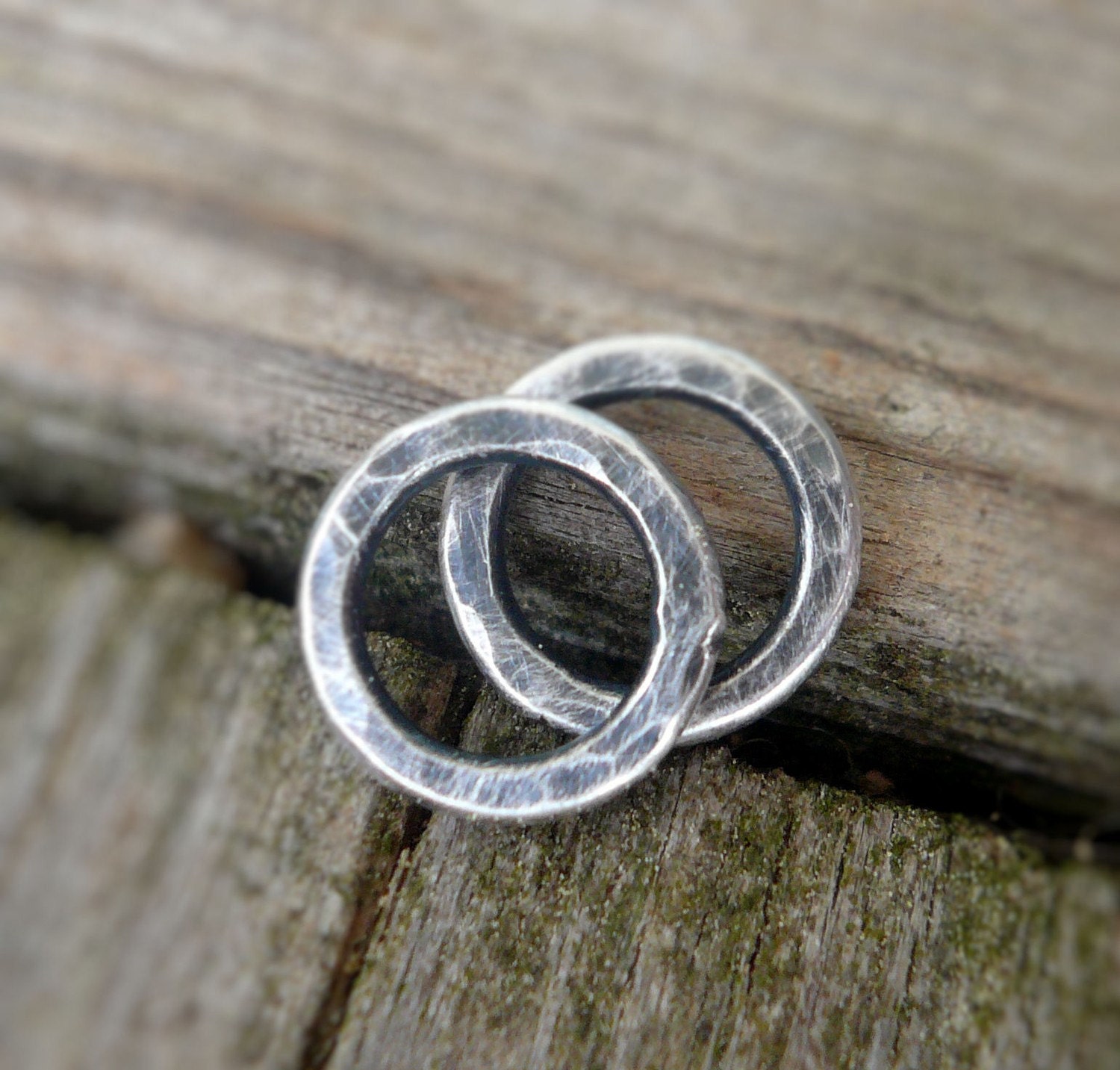 Pair of my Handforged, hammered Sterling Silver Loops - 8mm. Handmade. Hand forged. Oxidized and polished. Made to Order