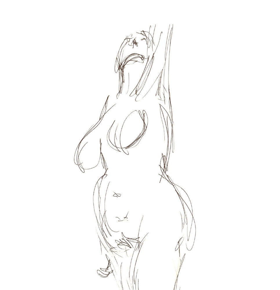 Art print - Reach - Gesture drawing figure study of female nude