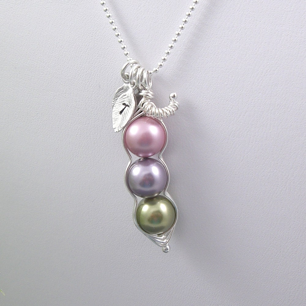 3 sweet peas in a pod sterling silver personalized hand stamped initial charm necklace for brides, friends, sisters and mothers