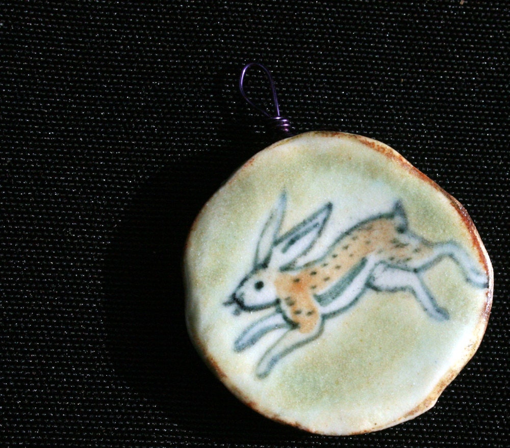 rabbit pendant - hand painted porcelain