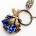 Cobalt dragonfly necklace, Art Deco asymmetrical necklace, vintage filigree original jewellery