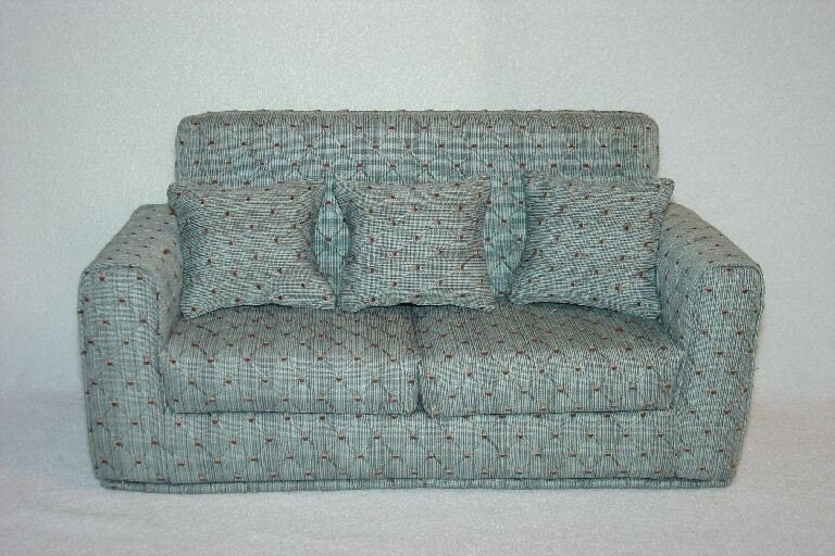 Holiday Sale - Handmade Doll Furniture - Sofa, Green, Modern Style, fits 11 1/2 inch dolls
