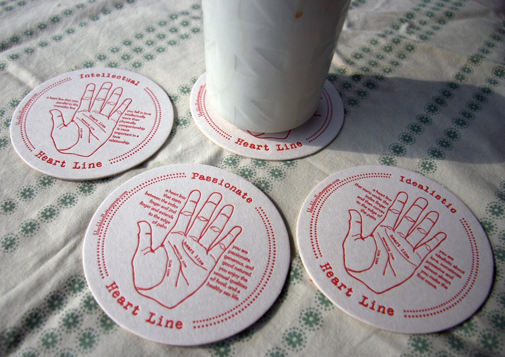 letterpress coasters palmistry set of 4
