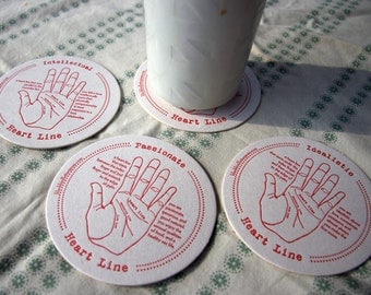 letterpress coasters palmistry set of 4