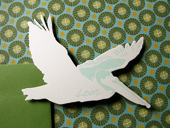 letterpress pelican card die cut