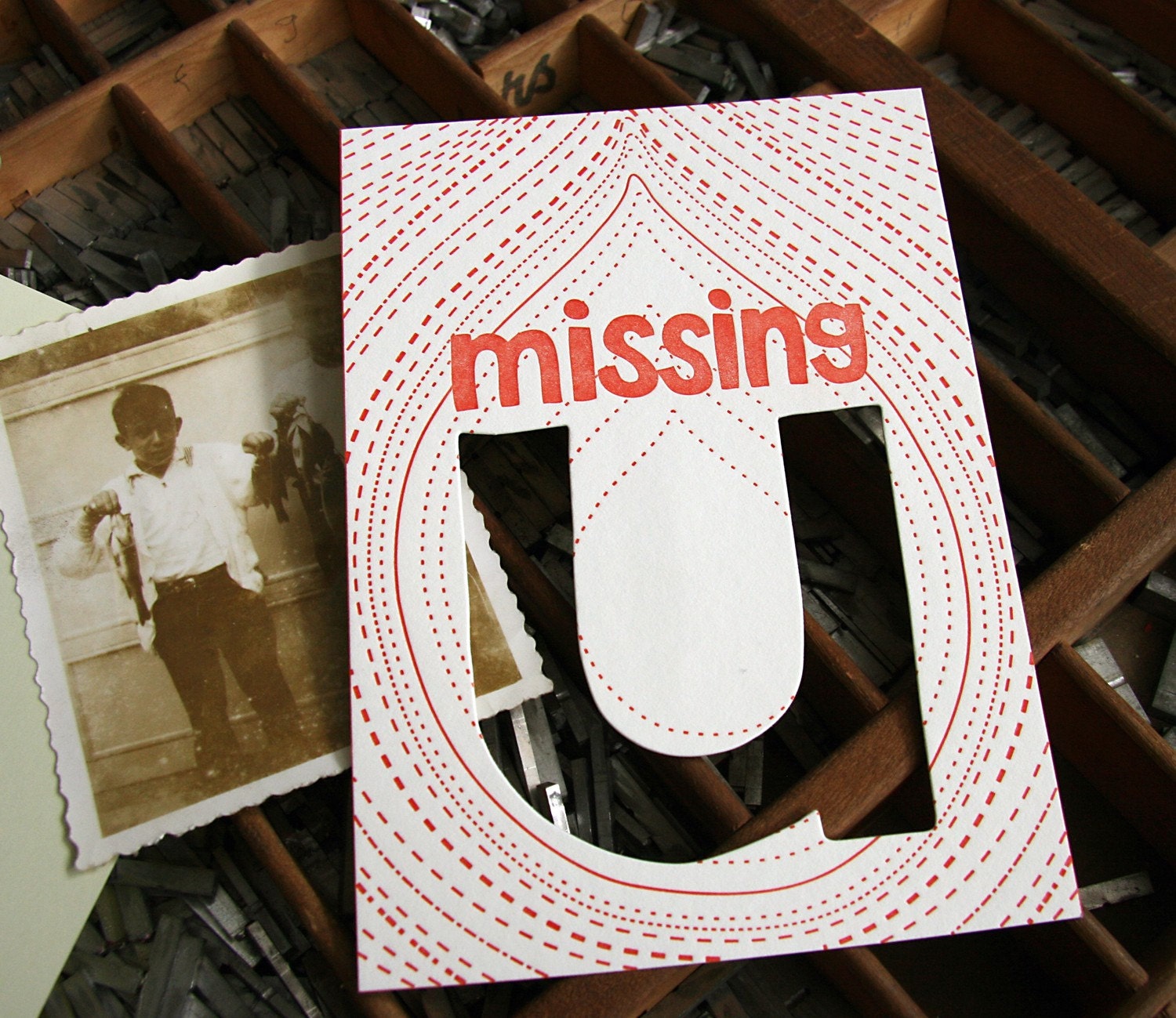 letterpress card missing u die cut