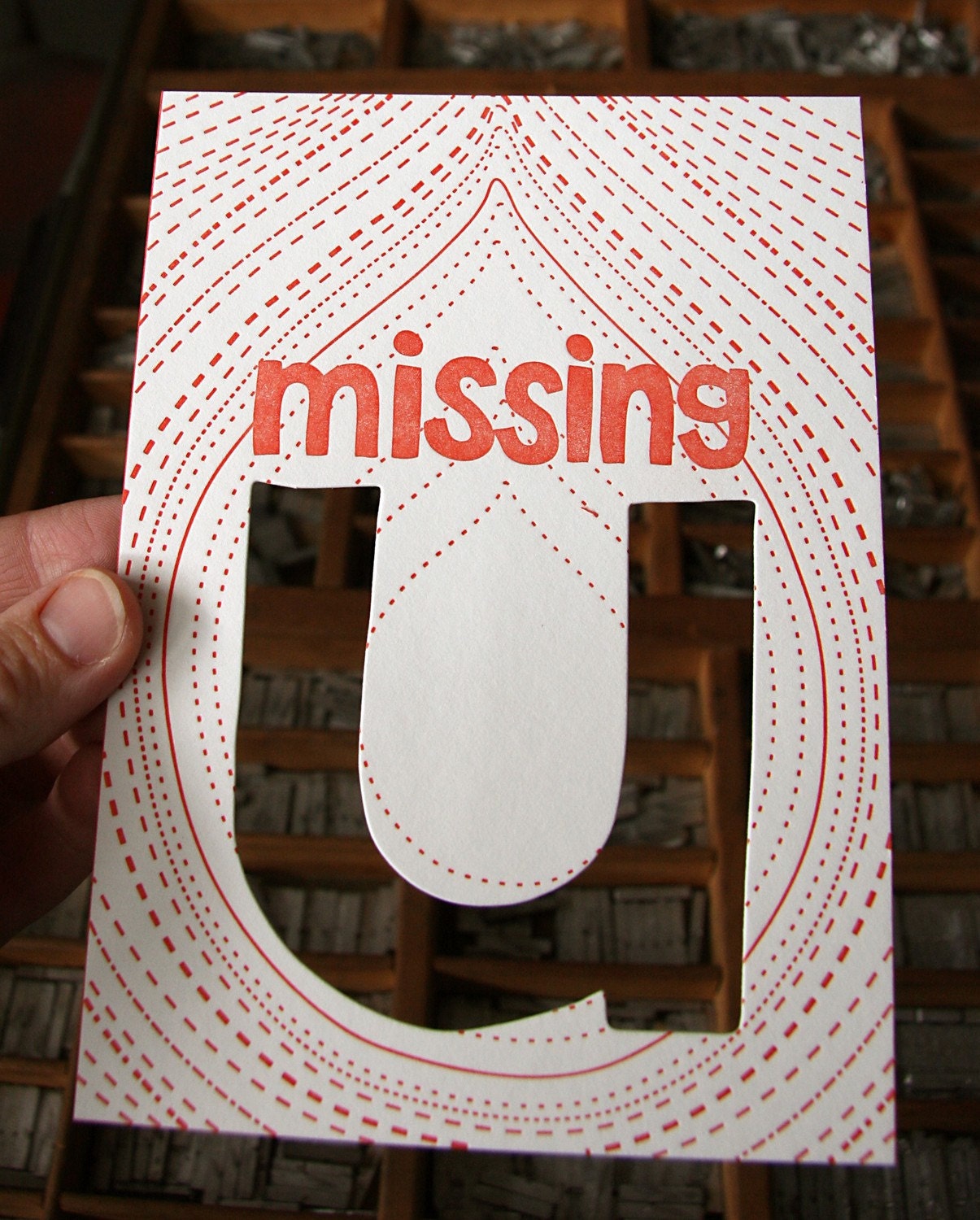 letterpress card missing u die cut