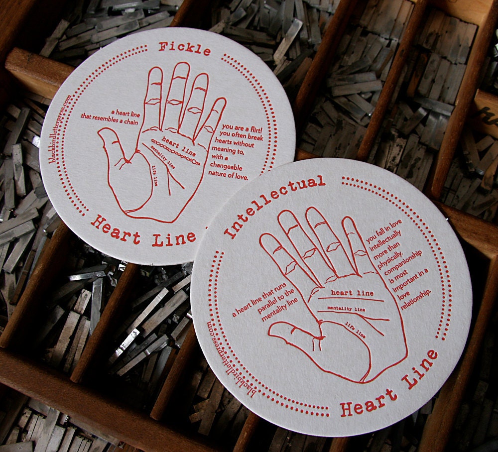 letterpress coasters palmistry set of 4
