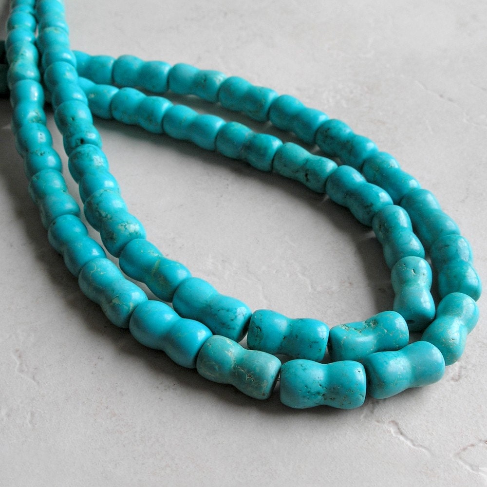 Turquoise Magnesite Beads- Hourglass Shape Beads- Full Strand
