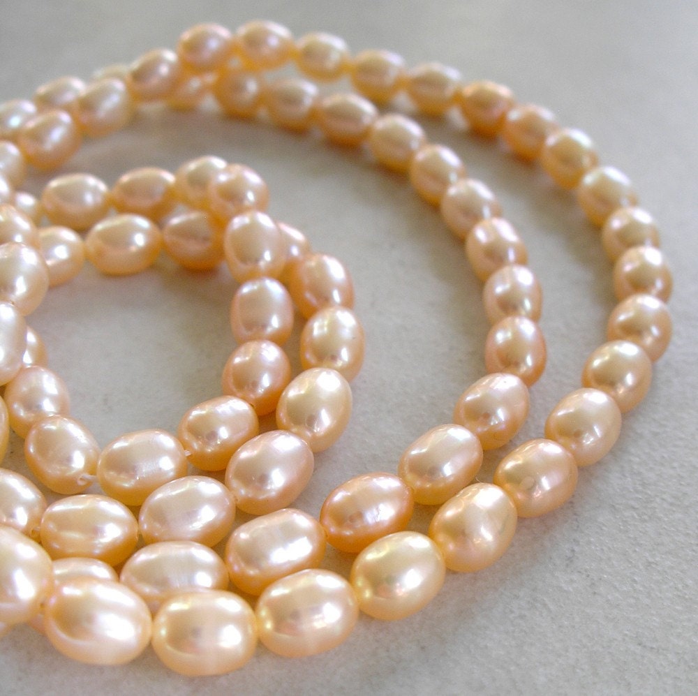 Pale Peach Freshwater Pearls- Colored Rice Pearl Beads