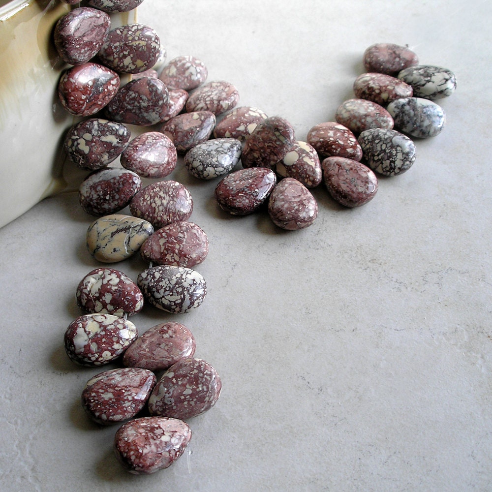 Spotted Jasper Briolette Beads- Fancy Pink Teardrop Stone Beads
