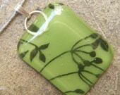 Fused glass pendant necklace, Olive green necklace, Fused glass jewelry