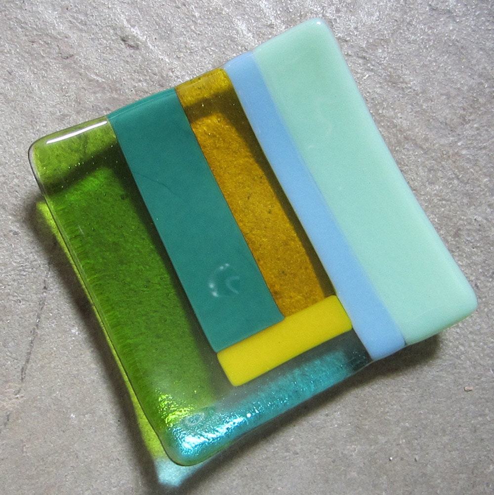 Color block Fused Glass Plate, Glass Table Decor, Glass Home Decor, Green plate