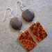 Glass & wood earrings, Dangle earrings, Orange earrings, lightweight earrings