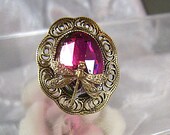 Vintage Style Antiqued Brass Adjustable Ring with Butterfly