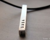 SO simple .... modern..  beautiful sterling silver bar on leather cord - great gift for him -     - HANDSTAMPED by - SimaG