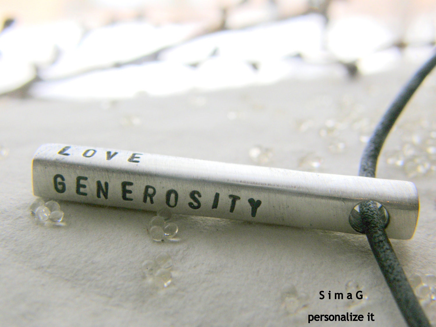 So simple ..modern..beautiful sterling silver bar on leather cord or sterling silver ball chain - great gift him by - SimaG