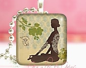 Glass Tile Pendant Necklace With Free Chain ( Meditation )