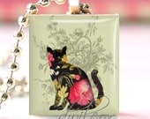 Scrabble Tile Pendant Altered Art Cat Chain Inluded