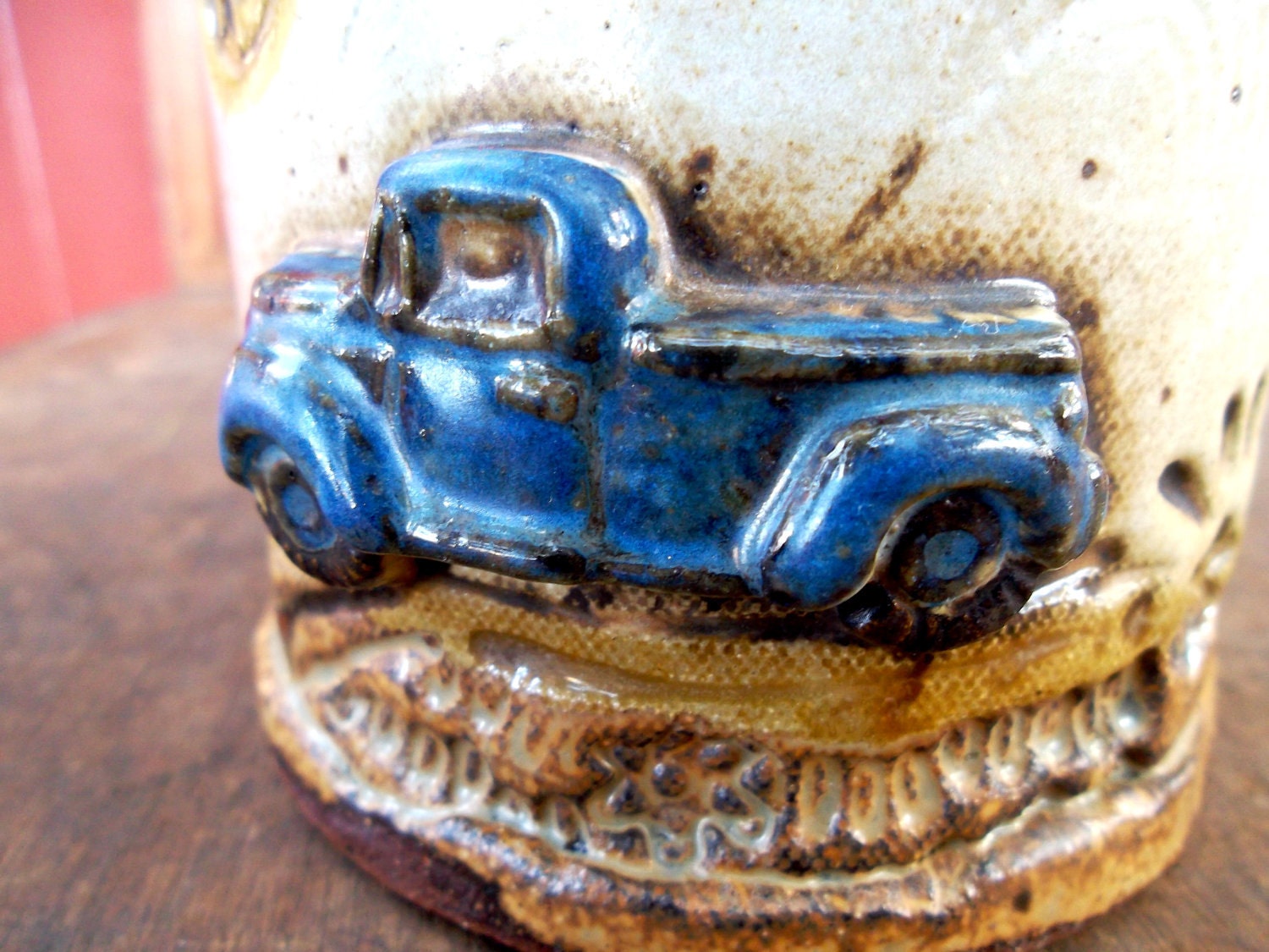Just Truckin' Vintage Soapstone Mug with Blue Car