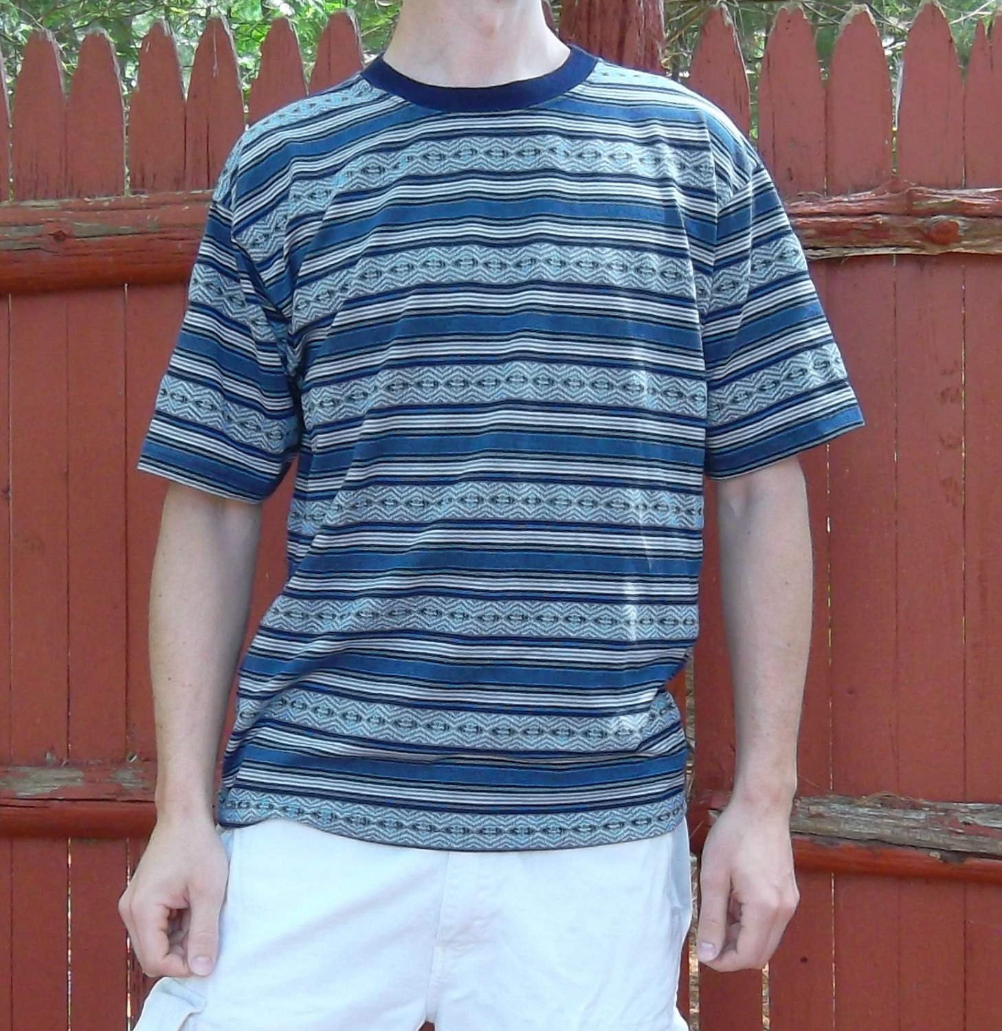 Men's Vintage Tribal T-Shirt in Blue (Size Medium)
