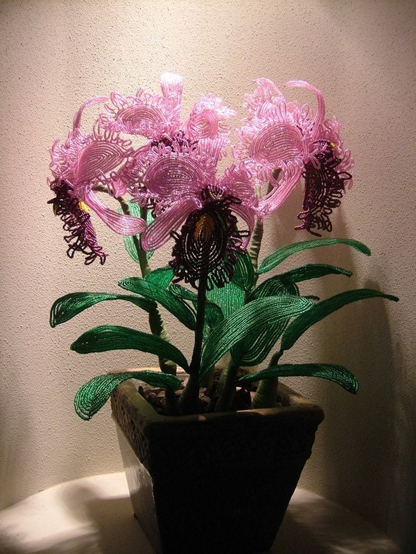 Cattleya Orchid (Free Shipping) -- French Beaded Flower Arrangement