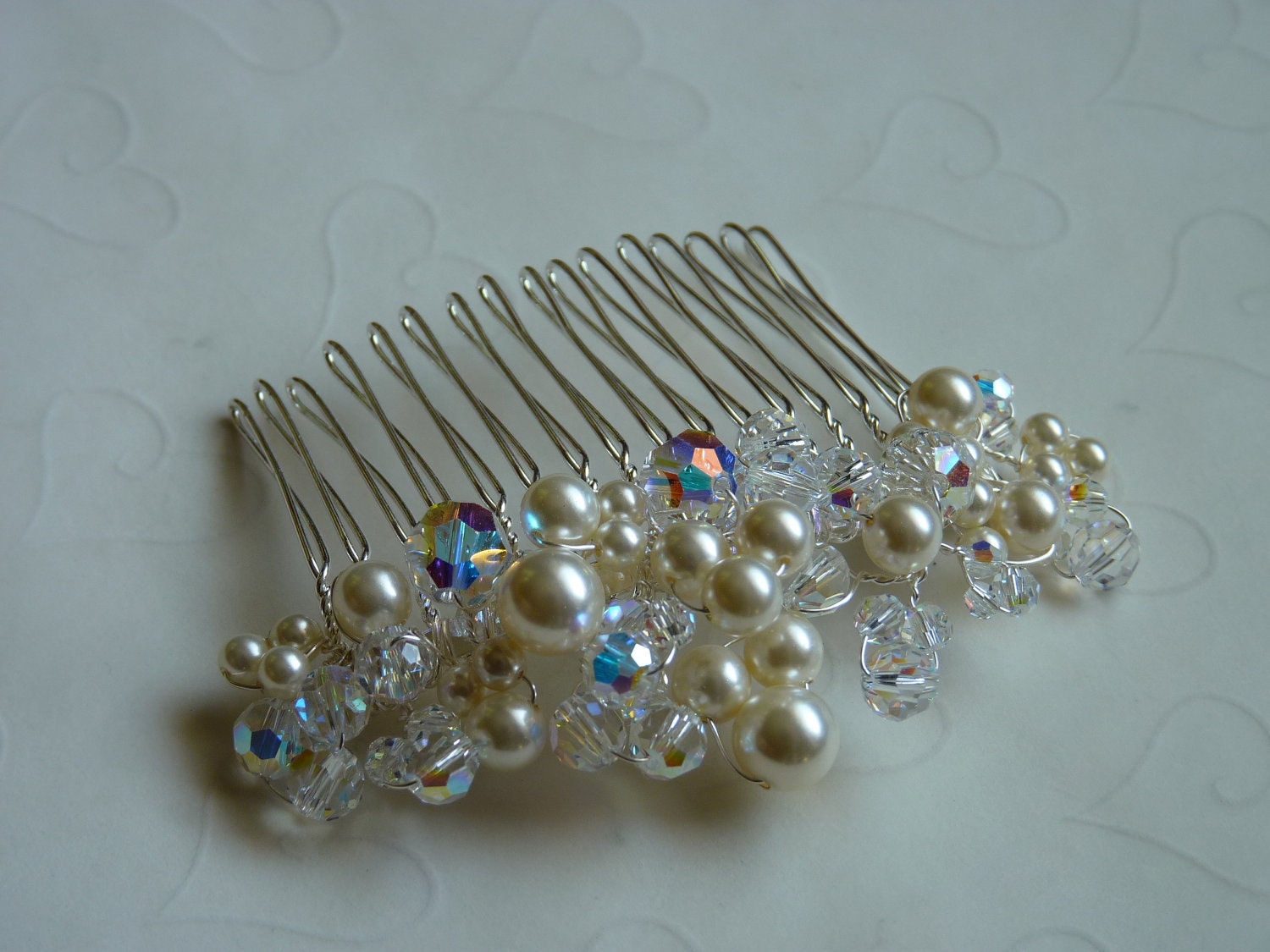 Sonata -- One Piece of Swarovski Crystal, Pearl Twisted Wire Hair Comb