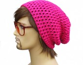 Pink Crochet Slouch Beanie- Mens or Unisex- Ultimate Slacker