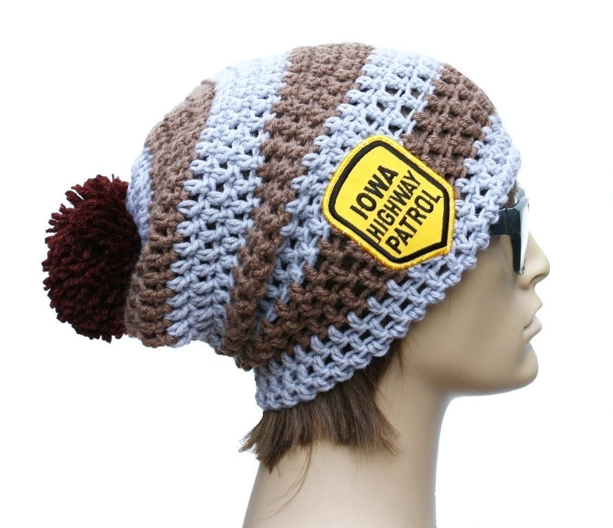 RESERVED for Donato- Mens Ultimate Slacker Beanie Hat with a Patch and Pom Pom