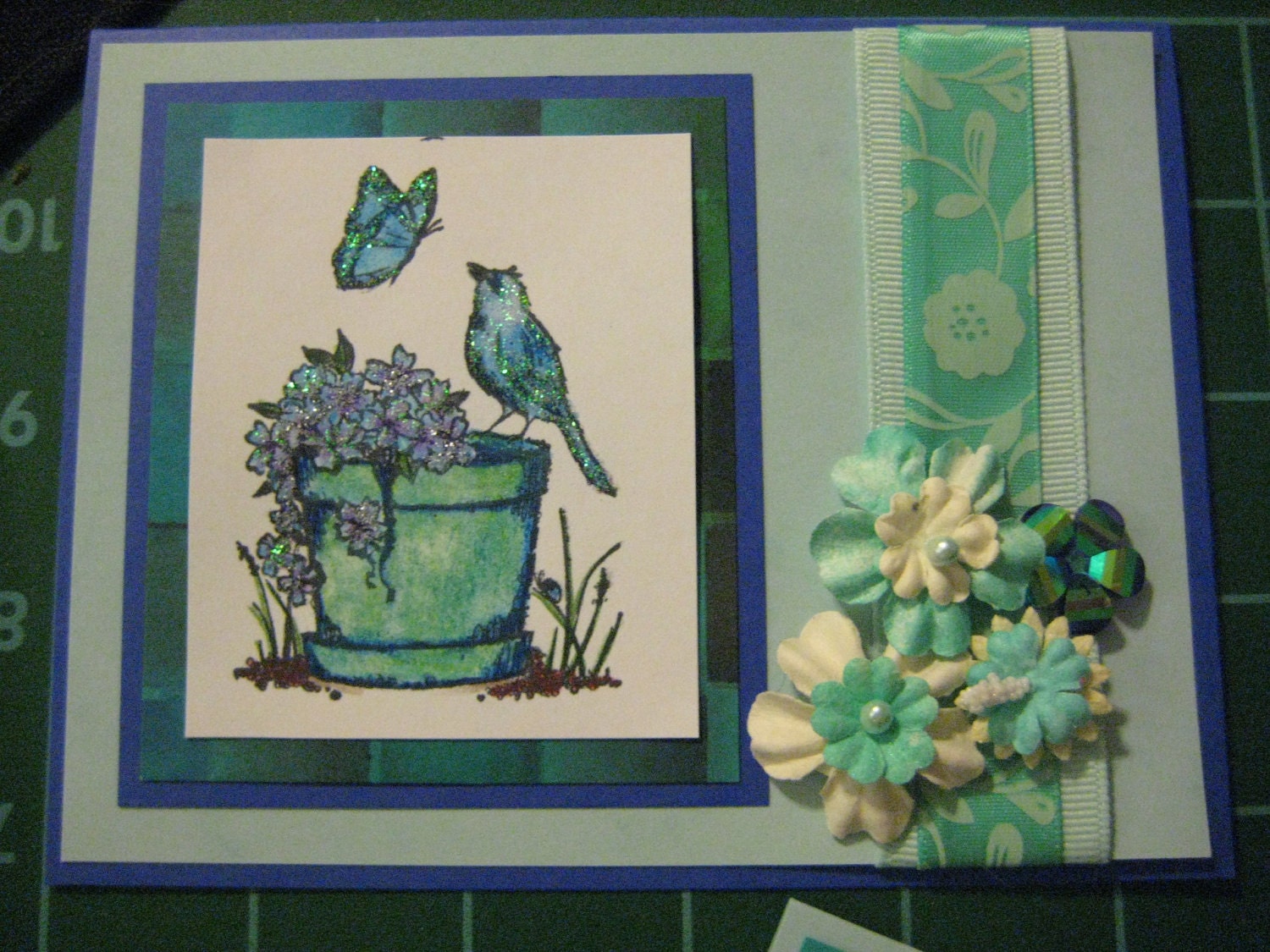 Blue Birds and Bunnies, Set of 5 cards with envelopes