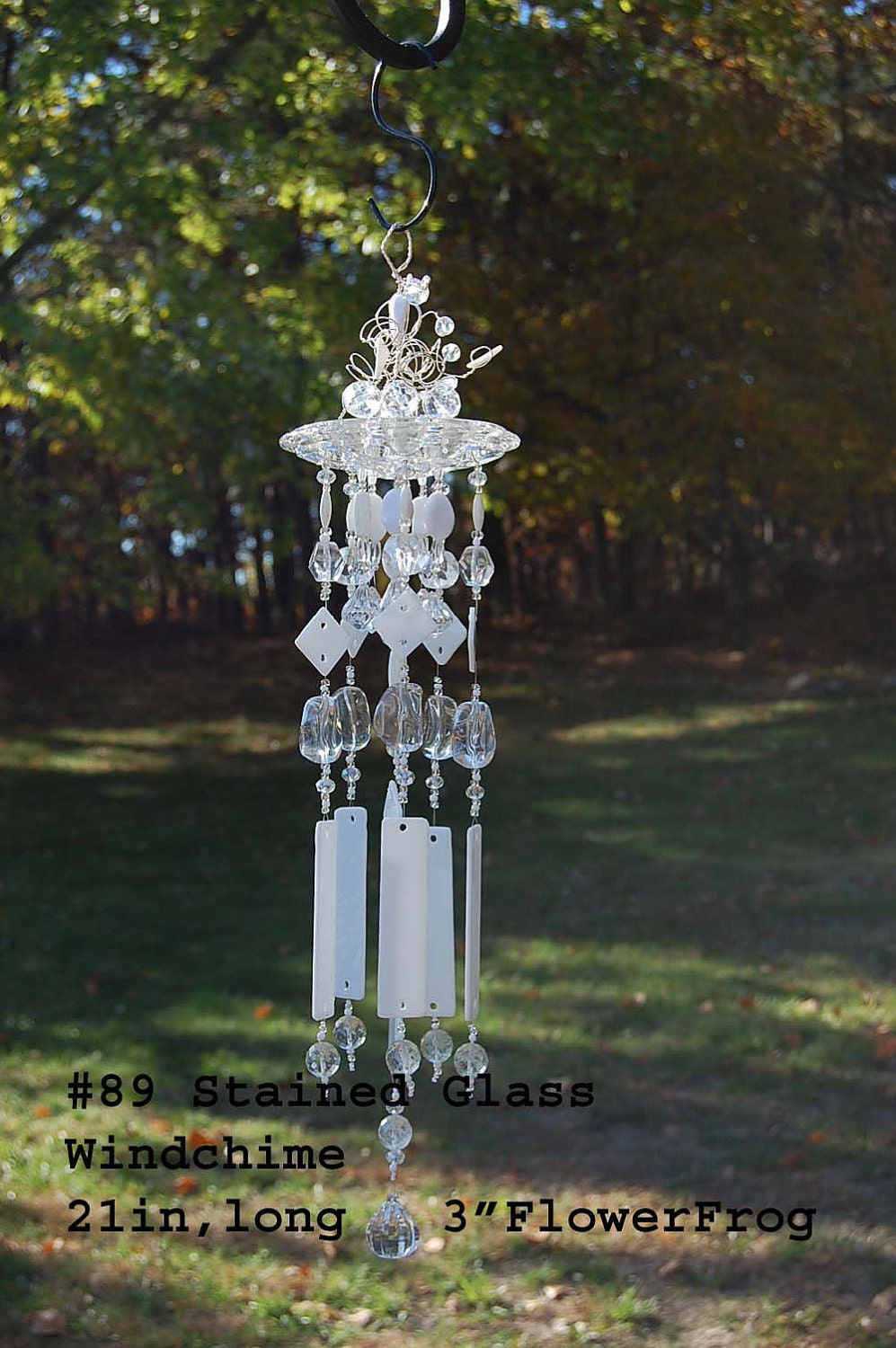 89 White Stained Glass Windchime