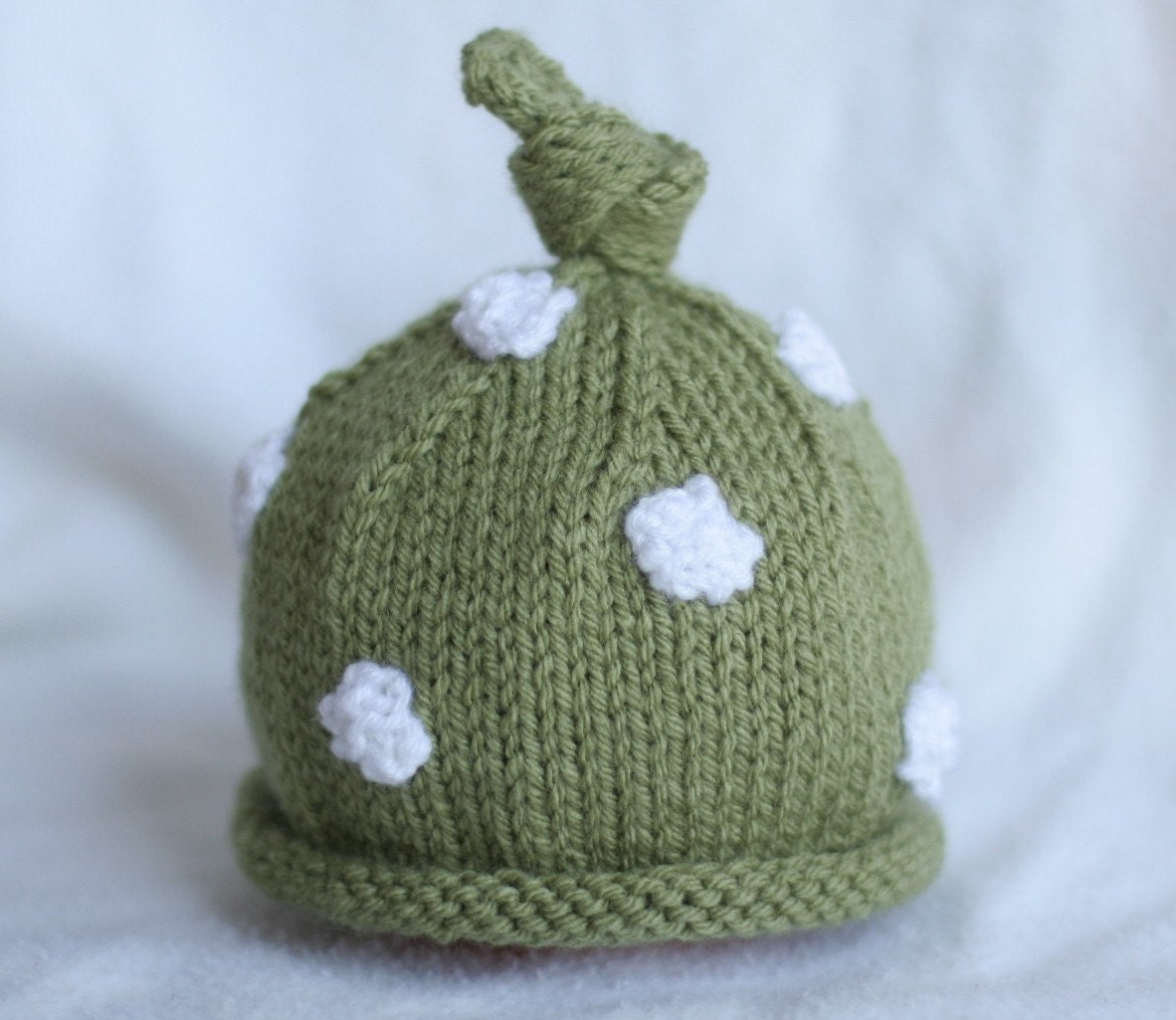Baby boy or girl knit hat with polka dot appliques.  Sizes newborn to big kid available. YOU CHOOSE COLOUR
