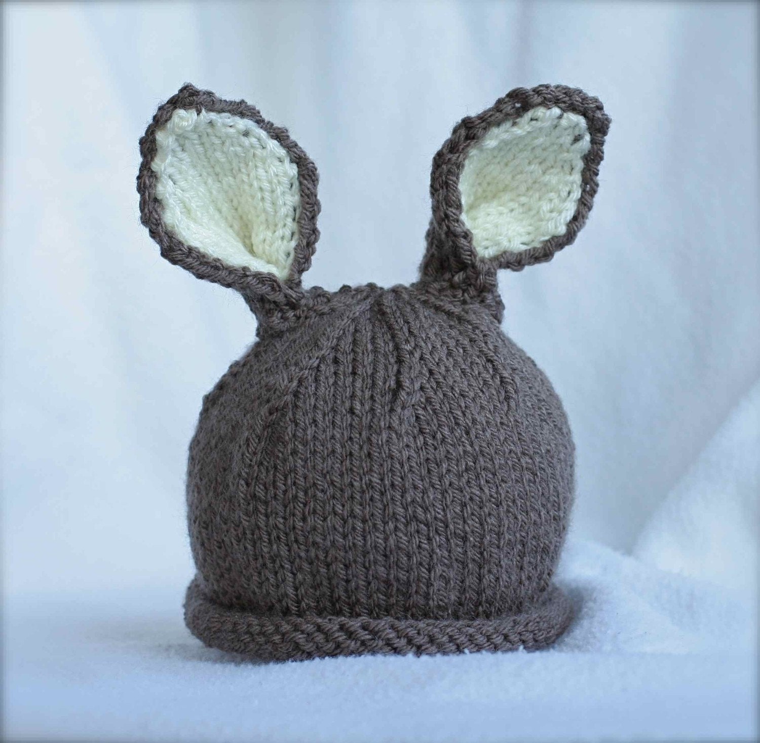Sweetly knit bunny beanie with ears BROWN.  Sizes newborn to big kid available.  EASTER