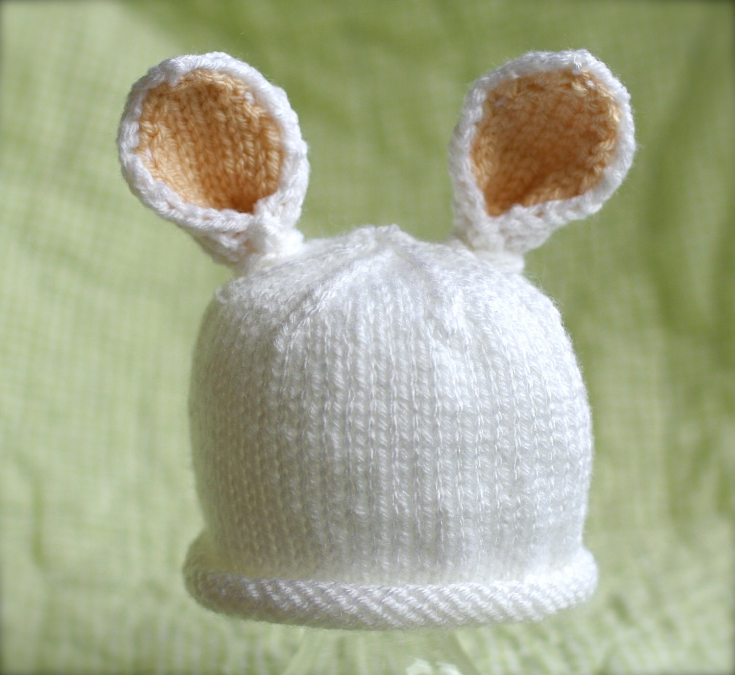 Sweetly knit bunny beanie with ears WHITE.  Sizes newborn to big kid available.  EASTER
