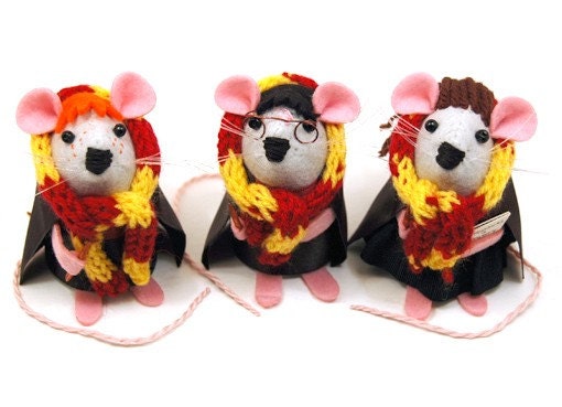 RESERVED Harry Potter set of 3 mice ornament felt mouse rat hamster mice cute gift for Harry Potter fan animal lover or collector