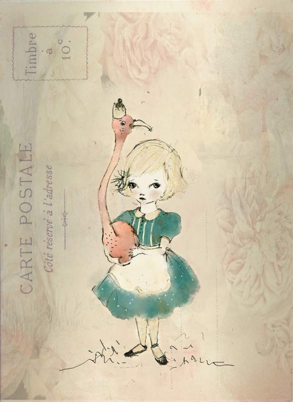 Flamingo and Alice Girl love,  PRINT, 6x8 INCHES