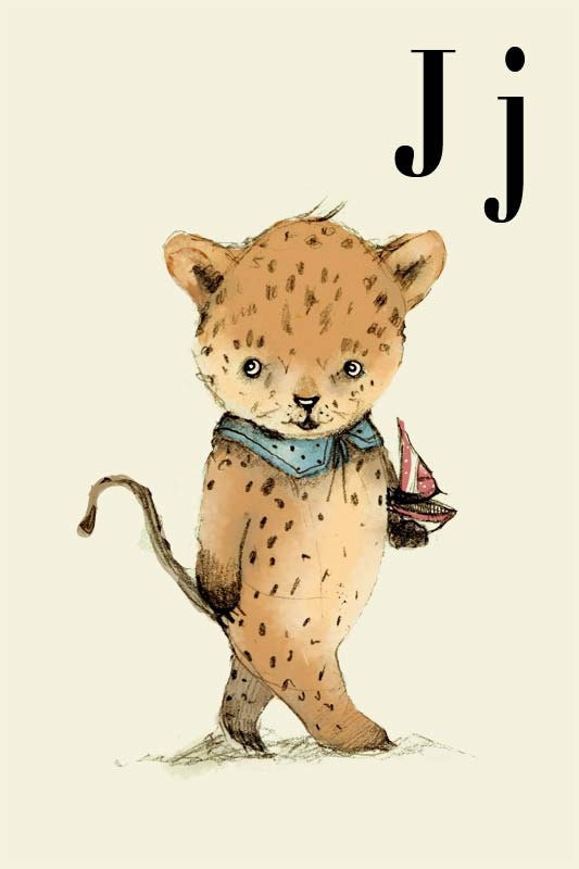 J for Jaguar, Alphabet animal,  Print 6x8inches