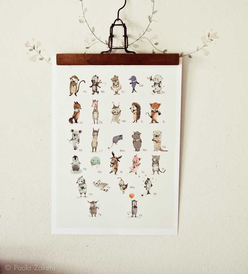 Childrens Wall Art Print -ABC Animals Alphabet  Poster, German