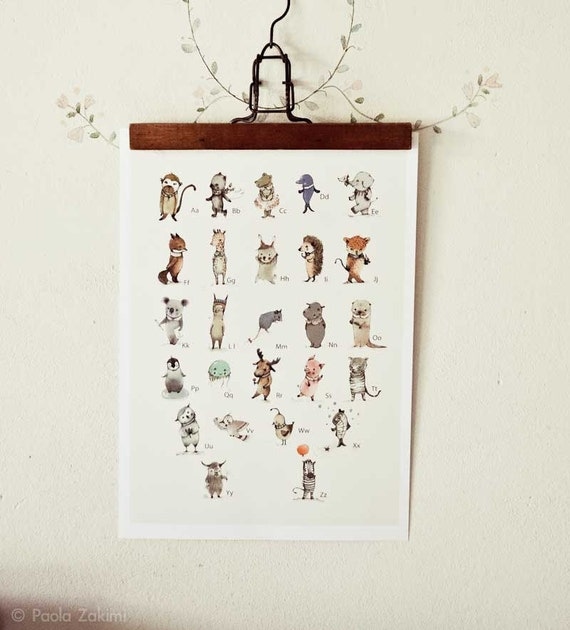 Childrens Wall Art Print -ABC Animals Alphabet  Poster, German