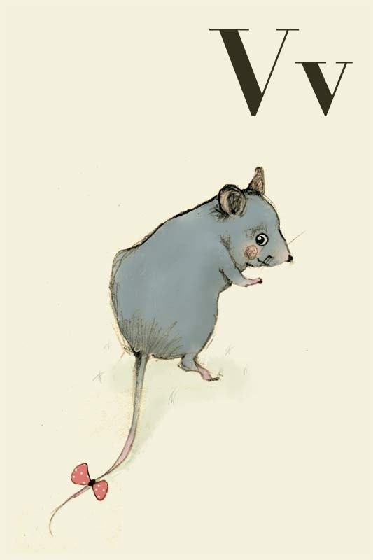 V for Vole Alphabet animal, Print 6x8 inches