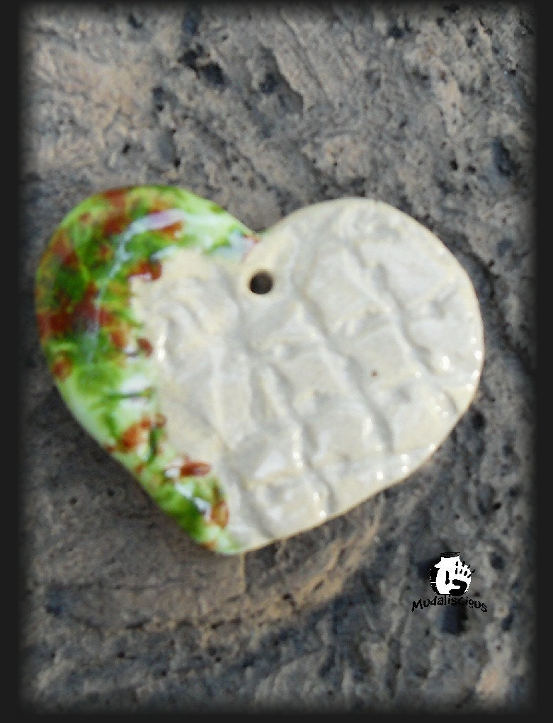 Textured Two Toned Heart Shaped Stoneware Pendant