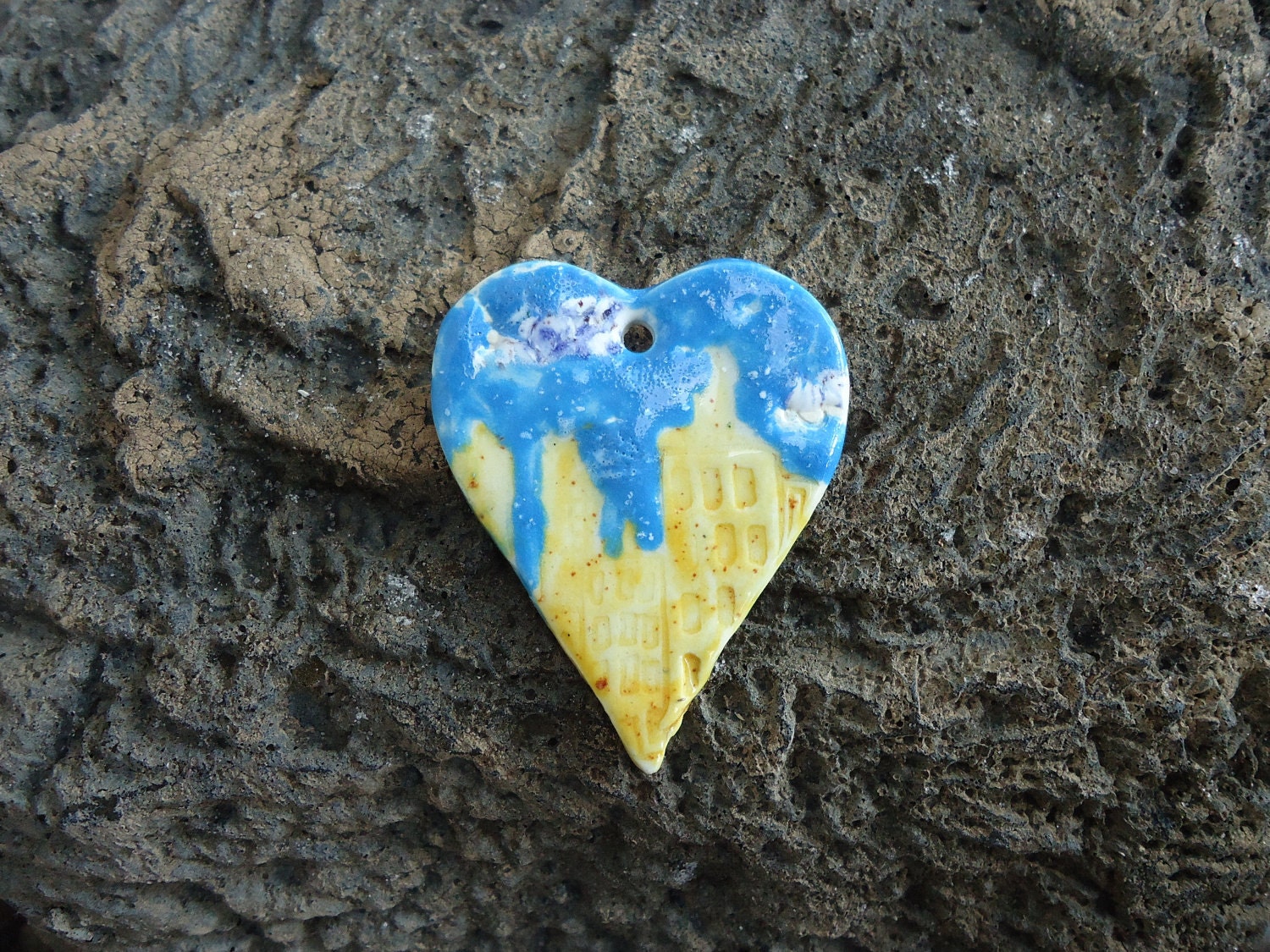 Heart Shaped City Stoneware Pendant