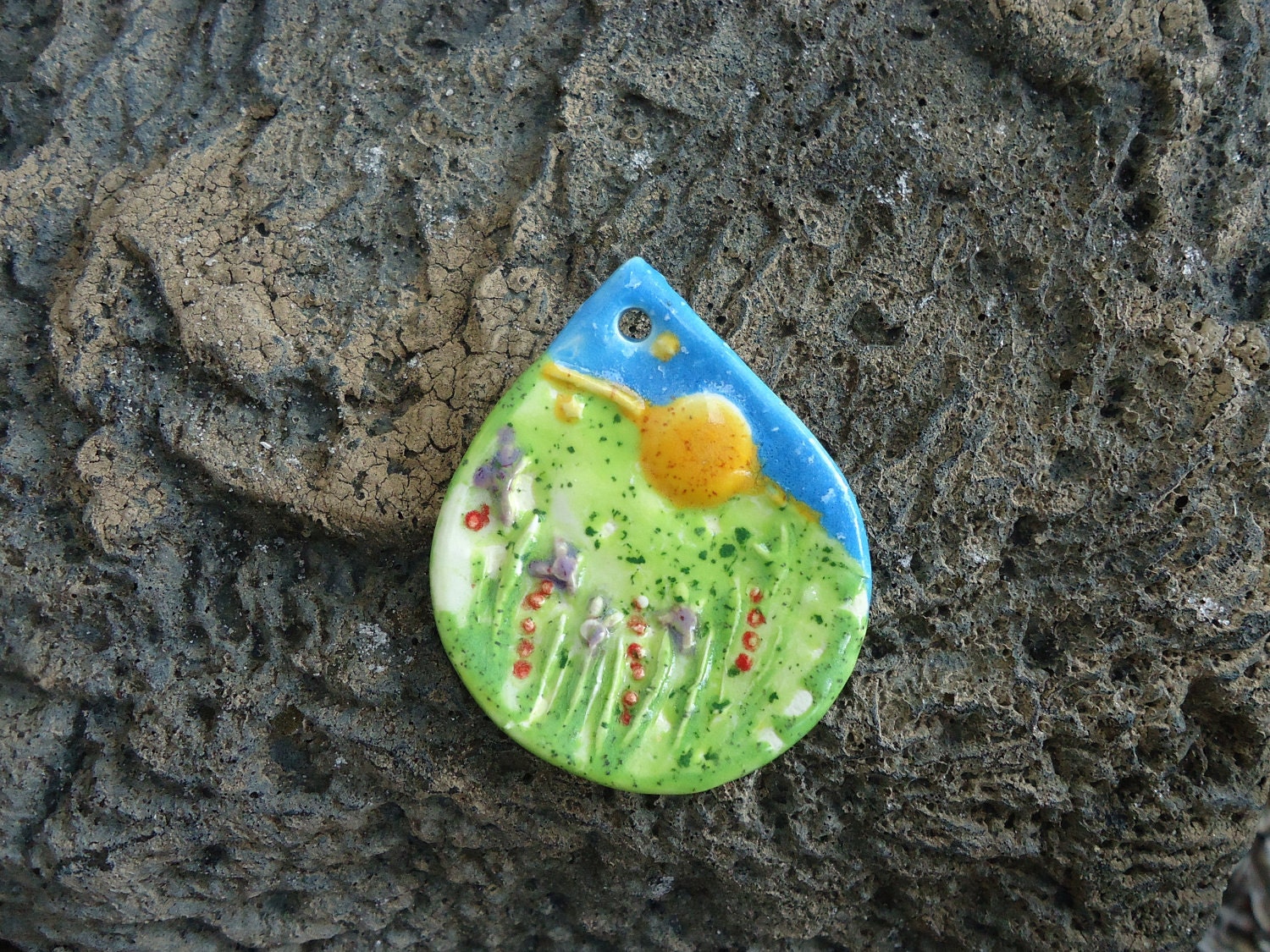 Meadow in a Teardrop Stoneware Pendant