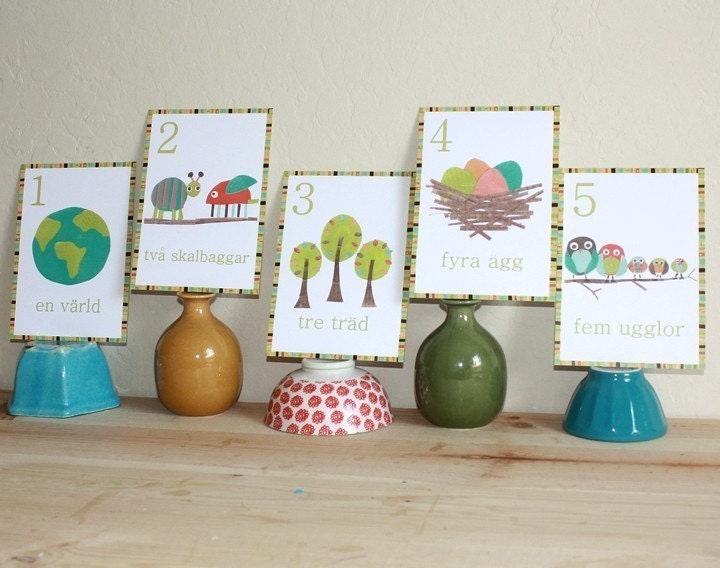 Swedish Number (Counting) Nature Themed 5x7 Childrens Wall Cards