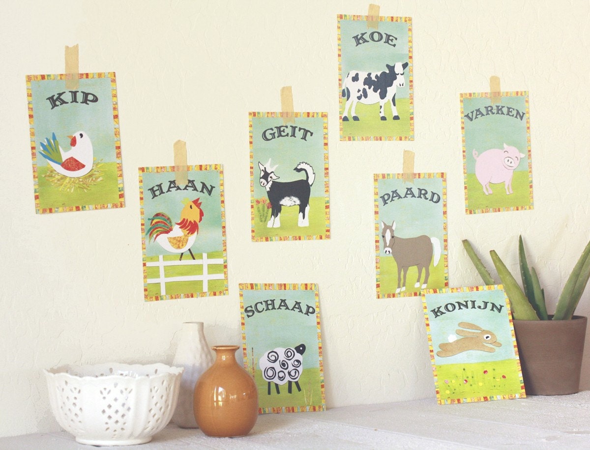 Dutch Vintage Farm Animal 5x7 Children's Wall Cards