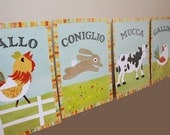 Italian Vintage Farm Animal 5x7 Children's Wall Cards