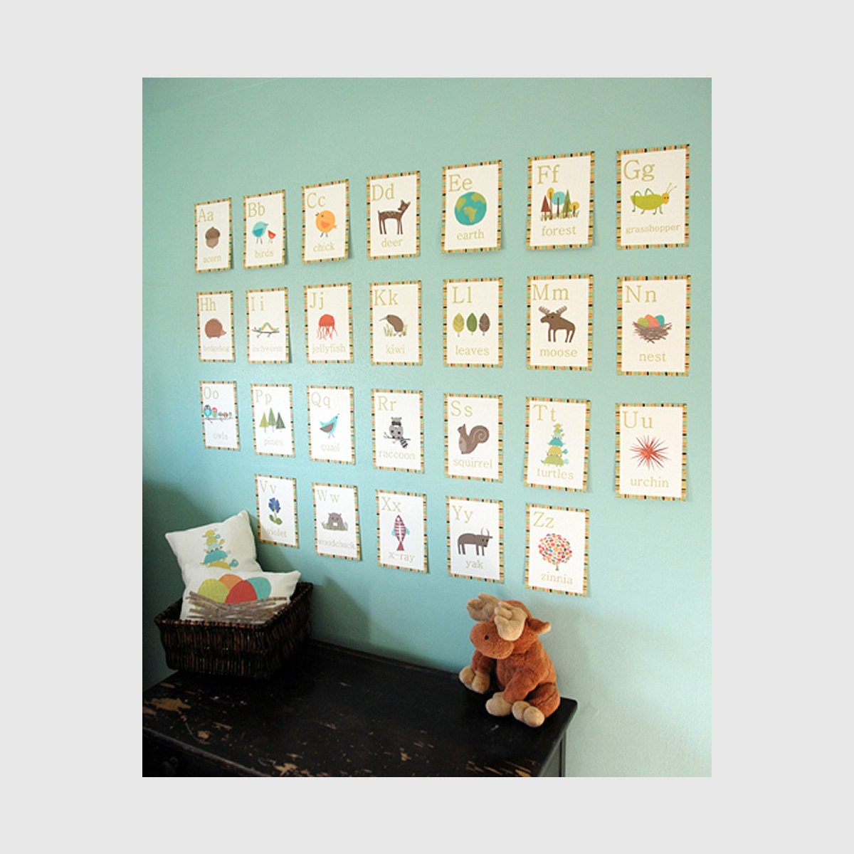 Alphabet Wall Cards - Nature Themed 5x7 English Alphabet Wall Cards